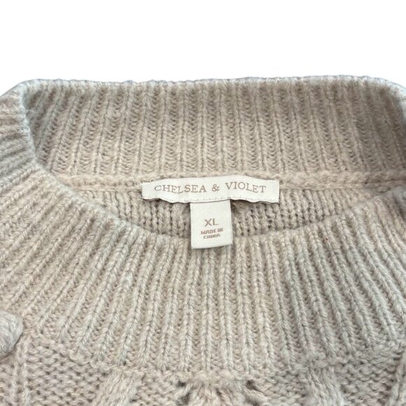 Chelsea & Violet Pom Pom Textured Knit Sweater | Cream XL Cottagecore Cozy - Picture 4 of 5